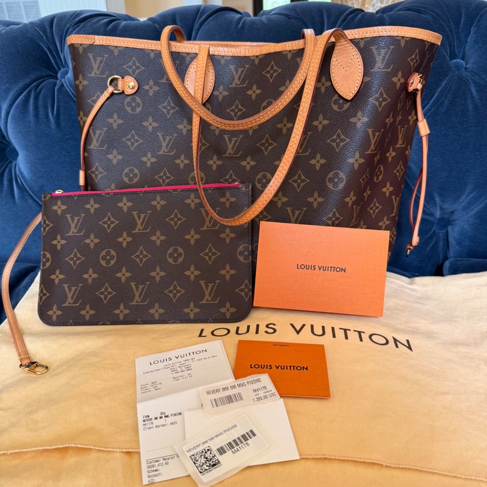 SOLD Louis Vuitton Monogram Neverfull MM Tote Pink Pivoine Lining w/ Pouch